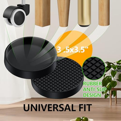 Non Slip Furniture Pads for Hardwood Floors - 8PCS 3.5" Caster Cups, Round - size: 3.5" 8pcs Black