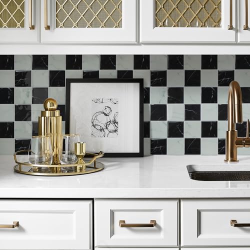 STICKGOO 10 Sheets Peel and Stick Backsplash - 9" x 9" 3D Adhesive Peel and Stick Tile Backsplash for Kitchen&Bathroom - color: White,Black