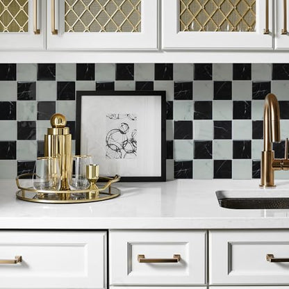 STICKGOO 10 Sheets Peel and Stick Backsplash - 9" x 9" 3D Adhesive Peel and Stick Tile Backsplash for Kitchen&Bathroom - color: White,Black