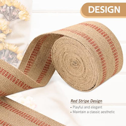 MYFULLY 3.5" x 10 Yds Craft Jute Webbing Tape with Red Stripes