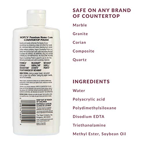 HOPE'S Countertop Restoration Polish, Streak-Free Kitchen Counter Cleaner, No Buildup on Countertops, Quartz, Marble, Corian, Composite, and Granite Polish, 8 Fl Oz, Pack of 12 - style: 8 Fl Oz (Pack of 12)