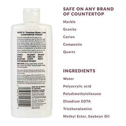 HOPE'S Countertop Restoration Polish, Streak-Free Kitchen Counter Cleaner, No Buildup on Countertops, Quartz, Marble, Corian, Composite, and Granite Polish, 8 Fl Oz, Pack of 12 - style: 8 Fl Oz (Pack of 12)