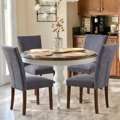 COLAMY Upholstered Parsons Dining Chairs Set of 4, Fabric Dining Room Kitchen Side Chair with Nailhead Trim and Wood Legs - Dark Grey - color: F-darkgrey, size: Set of 4