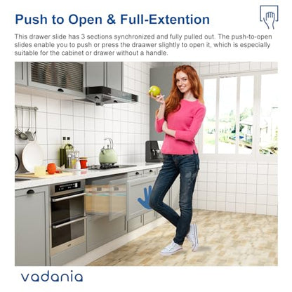 VADANIA #BF54 20" Undermount Drawer Slide, Push to Open - size: 20 Inch, style: Push to Open