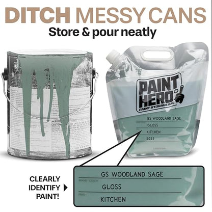 Paint Hero 8 Pack Paint Storage Bags - Airtight Refillable 1 Gallon Pouches with Funnel