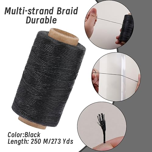 TLKKUE Upholstery Repair Sewing Thread Kit, 273 Yards Waxed Thread Black - color: Black