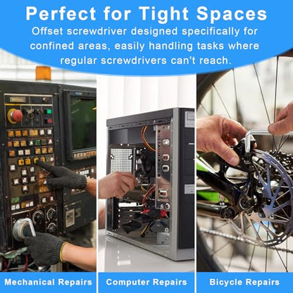 I-MART Offset Screwdriver Set, 3 Pcs Double-Ended 90 Degree Right Angle Driver with Phillips PH1 PH2 PH3 and 6 mm Slotted Magnetic Tips, Angled Tool for Tight Spaces, Carbon Steel Z-Shape Hand Tools