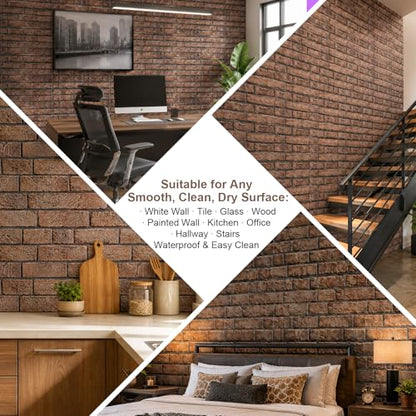 3D Brick Wall Panels Peel and Stick,10Pcs Self Adhesive PVC Tiles - color: Tawny Brick