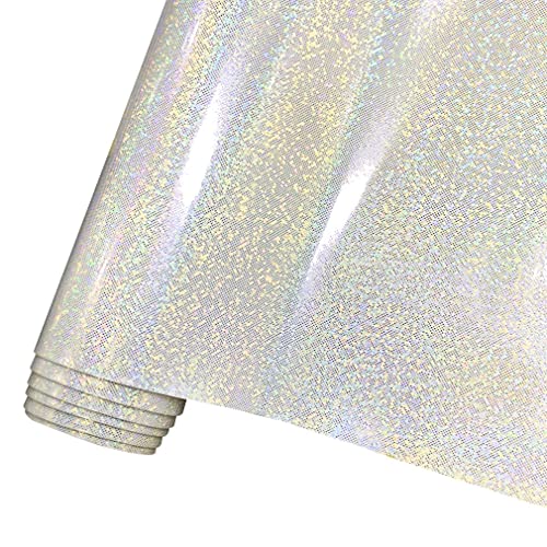 HYANG Holographic Mirror Fine Laser Flash Crystal White PU Faux Leather 1 Roll 12"X53"(30cmX135cm), Faux Leather Very Suitable for Leather Earrings, Bows, Handbag ，Sewing ，Crafts Making - color: White
