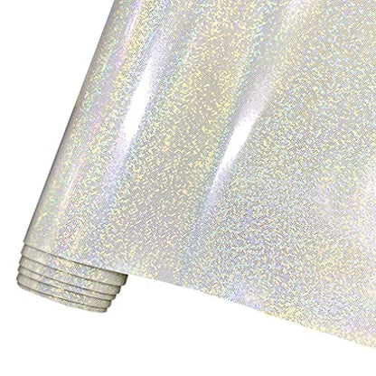 HYANG Holographic Mirror Fine Laser Flash Crystal White PU Faux Leather 1 Roll 12"X53"(30cmX135cm), Faux Leather Very Suitable for Leather Earrings, Bows, Handbag ，Sewing ，Crafts Making - color: White