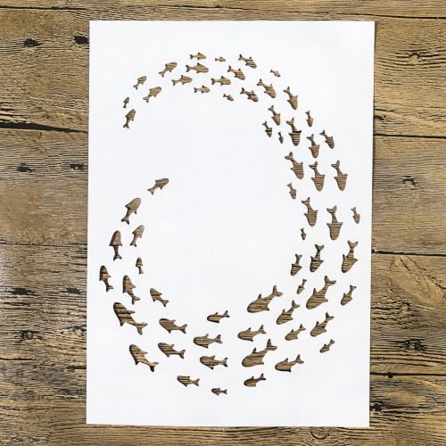 TIAMECH A4 Reusable Swirling School of Fish Stencil for Painting - color: Swirling School of Fish