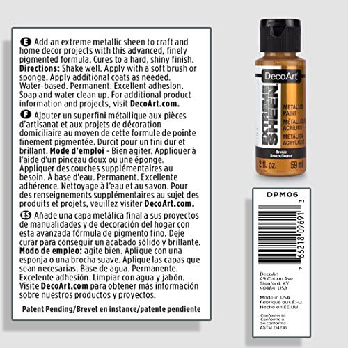 DecoArt Extreme Sheen Bronze Metallic Acrylic Paint, 2 Fl. Oz. Bottle (Pack of 1) - color: Bronze, size: 2 Fl Oz (Pack of 1)