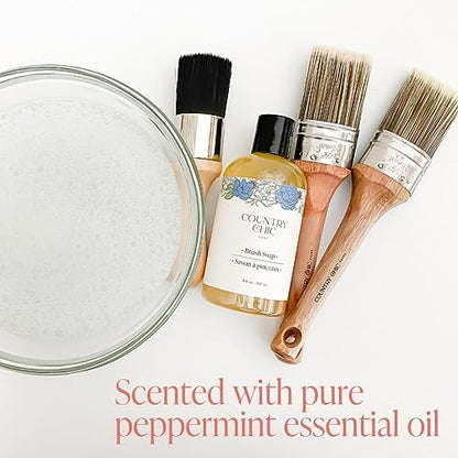 Paint Brush Cleaner - 100% Natural, 75% Organic Soap for Washing Paint Brushes & Conditioning Bristles - Peppermint Scented with Essential Oils - Easy Pour Cap - Best for Chalk Furniture Paint - 8 oz