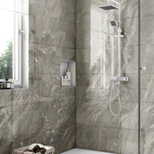Chejiaye 10pcs Marble Peel and Stick Backsplash Waterproof Washroom Wall Panels, Peel and Stick Tile, PVC Wall Panels for Kitchen (Grey Marble Tiles, 11.8" x 11.8" x2.5MM x 10Pack) - color: Grey Marble Tiles, size: 11.8" x 11.8" x 10Pack