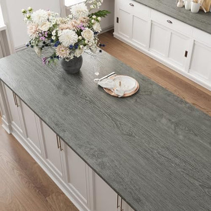 VEELIKE Ash Grey Wood Wallpaper Peel and Stick Countertop Waterproof Thick Wood Grain Contact Paper for Countertops Table 15.7''x354'' Self Adhesive Removable Cabinet Vinyl Wrap for Kitchen Bathroom - size: 15.7" x 354"
