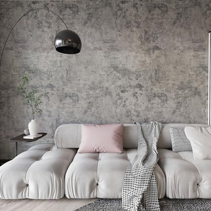 BAYYA Extra Wide Concrete Textured Wallpaper Peel Stick Light Grey Matte Thicken 31.5"x 394" Retro Industrial Style Contact Paper Waterproof Self-Adhesive Cement Wall Sticker Vinyl Wrap - color: Gray, size: 31.5" x 394"