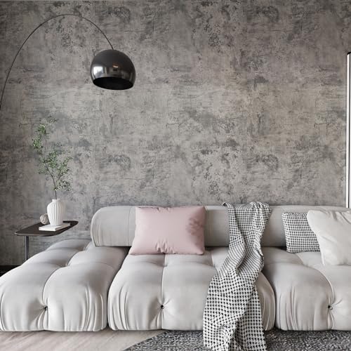 BAYYA Extra Wide Concrete Textured Wallpaper Peel Stick Light Grey Matte Thicken 31.5x197inch Retro Industrial Style Contact Paper Waterproof Self-Adhesive Cement Wall Sticker Vinyl Wrap Earthy Gray - color: Gray, size: 31.5" x 197"