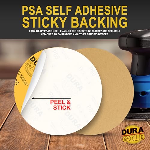 Dura-Gold 8" Gold PSA Sanding Discs, Grits 40, 80, 120, 220, 320, 2 Each - size: Variety Pack