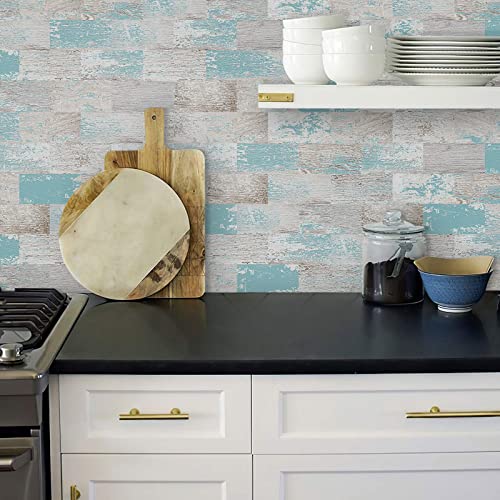 DEWOO Peel and Stick Wall Tile Kitchen Backsplash Self Adhesive 10 Sheet - color: Turquoise