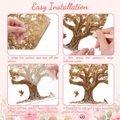Peacoblue Gold Foil Tree Rub On Transfers for Furniture Craft 6"x12" - style: Gold Foil Tree