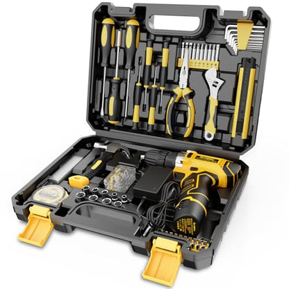Sundpey 166-PC Small Basic Home Tool Kit Set with 12V Cordless Drill & Case
