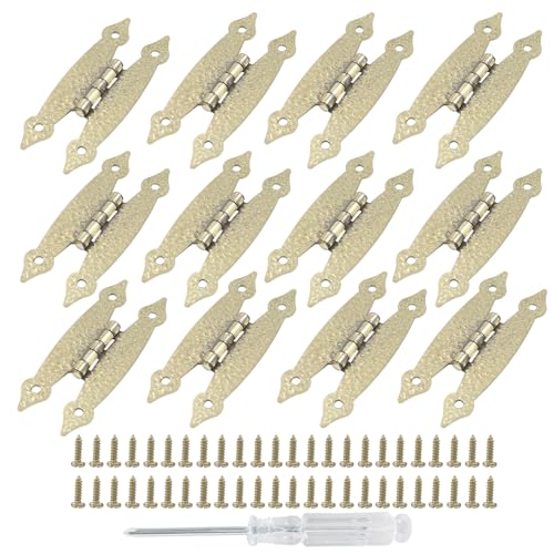 12 Pcs H-Shape Cabinet Hinges, Gold Hammercraft Flat Flush Mount - color: Gold, size: 12 Pack
