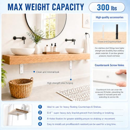 WINKER Countertop Support Bracket 2 Pack Heavy Duty 3/8" Thick Hidden L Shelf Bracket 16" x 6" x 2.5" Metal Corbels for Quartz/Granite/Wood/Concrete/Laminate Countertops, White - size: 16″x6″x2.5″-3/8" thick, style: White-2Pack