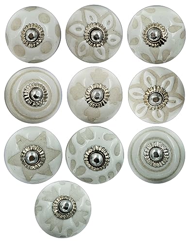 Set of 10 Ceramic Cabinet Colorful Knobs for Kitchen, Cabinet, Drawer, Wardrobe (white1) - color: white1