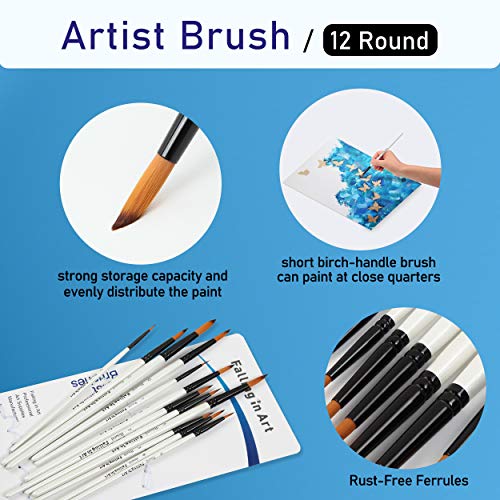 Falling in Art 12 PCS Professional Round Paint Brushes Set - style: 12 Pcs Round