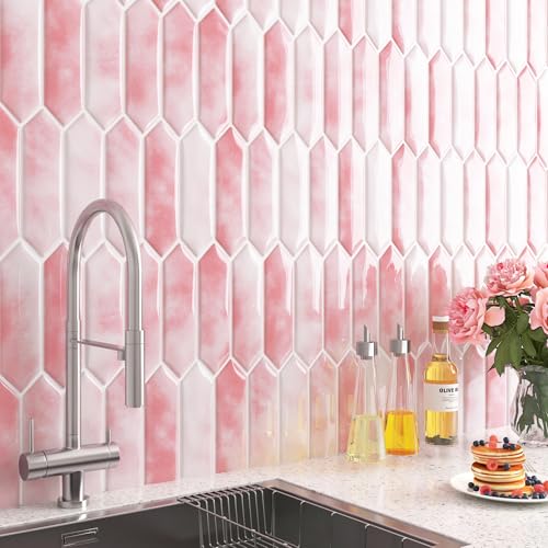 FunStick 15-Pack Light Pink Peel and Stick Backsplash Pink Hexagon Kitchen Backsplash Tiles Peel and Stick on Backsplashes Tiles for Kitchen Bathroom Self Adhesive Wall Tile Stickers Removable 12"x12" - color: Light Pink, size: Box of 15 Tiles