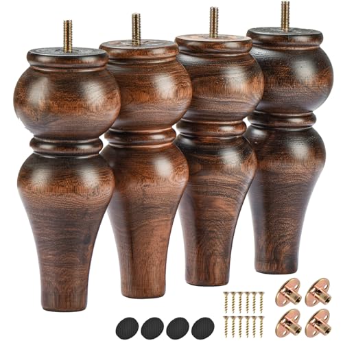La Vane 8 inch Solid Wood Turned Furniture Legs with M8 Bolts,Glaze,4PCS - color: Glaze, size: 8"(20cm)