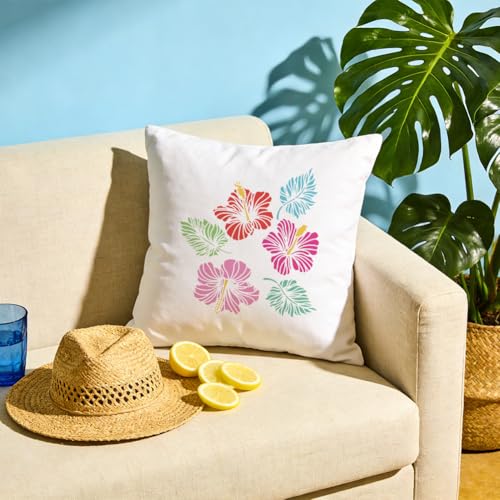 FINGERINSPIRE Hibiscus Stencils with a Brush 11.7x8.3Inch Flowers Painting Stencils Hibiscus Leaves Pattern Stencil Plant Themes PET Template for Painting on Wood Floor Tile Wall Fabric DIY - color: Hibiscus