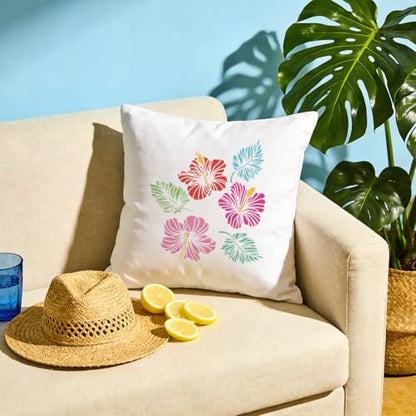 FINGERINSPIRE Hibiscus Stencils with a Brush 11.7x8.3Inch Flowers Painting Stencils Hibiscus Leaves Pattern Stencil Plant Themes PET Template for Painting on Wood Floor Tile Wall Fabric DIY - color: Hibiscus