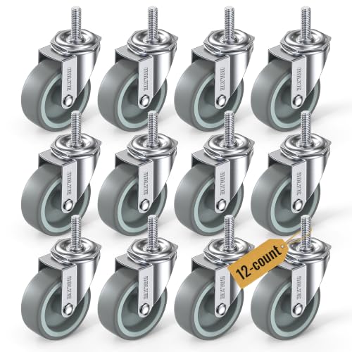 HOLKIE Caster Wheels 3 inch with No Brake Stem Casters, 3/8" -16 x 1-1/4" (Stem Diameter 3/8", Stem Length 1-1/4") Threaded Swivel Casters Set of 12 Heavy Duty Castors Grey - color: Grey-12Pack, size: 3/8" -16 x 1-1/4"