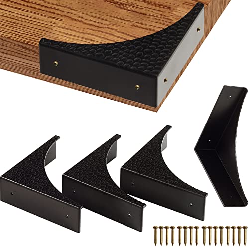 Black Metal Corner Guards Decorative Wood Funiture, 2.56'' Box Corner Protectors, Metal Table Corners, Antirust Zinc Alloy Desk Edge Cover Brackets with Nails(4Pcs) - size: Black