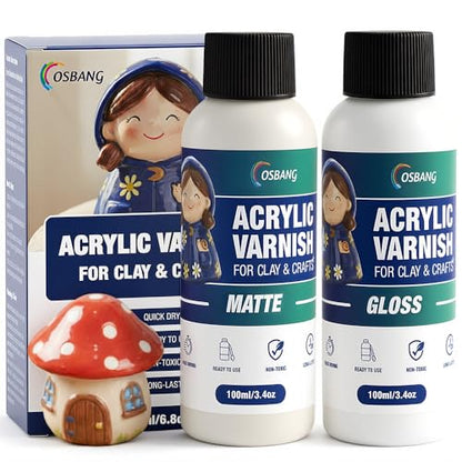OSBANG Air Dry Clay Glaze Kit, 2-Pack 100ml Gloss and Matte Clear Varnish Top Coat - size: Gloss+Matte