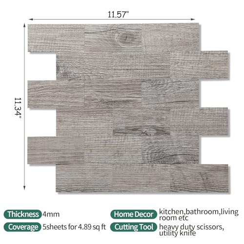 2026 New Upgrade Peel and Stick Backsplash Tile, Peel and Stick 11.34" X 11.57" Wall Tile for Kitchen, Bathroom, Fireplace, Laundry (Grey Rustic, 10 Packs) - color: Grey Rustic