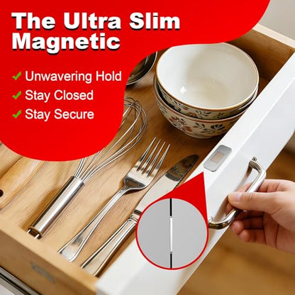 No Drill Magnetic Cabinet Door Catch 4 Pack - Stainless Steel Hold - color: Silvery