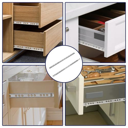 2Pcs 374mm/14.72" Silver Stainless Steel Drawer Slides (1 Pair) - size: 374mm/14.72"
