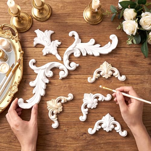 Set of 5 Baroque Style Carved Floral Appliques Onlays, Elegant - style: Elegant