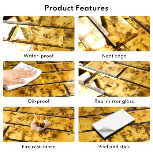Lovdeco Peel & Stick Gold Antique Mirror Tile 3x6 Inch Beveled (40 Pcs) - color: Gold Light Antique, size: 3x6 Inch