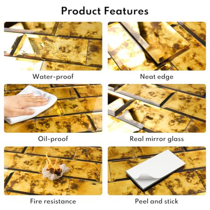 Lovdeco Peel & Stick Gold Antique Mirror Tile 3x6 Inch Beveled (40 Pcs) - color: Gold Light Antique, size: 3x6 Inch