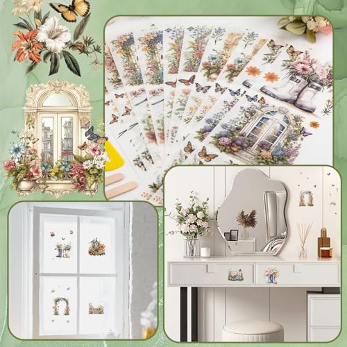 WANDIC 10 Sheets 30 Pcs Rub On Transfers for Crafts, Vintage Flower Rub on Transfers Butterfly Waterproof Furniture Stickers for Wood Glass Plastic Leather Window Easter Cards DIY Craft, 11.8 * 3.9in