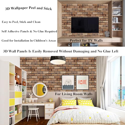 3D Wall Panels Peel and Stick 10 Pcs Brick Textured PVC Panels - color: Red Stone