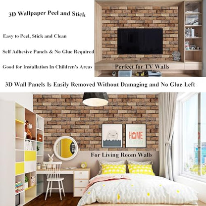 3D Wall Panels Peel and Stick 10 Pcs Brick Textured PVC Panels - color: Red Stone
