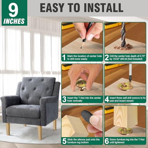 FoDau770 Square Furniture Legs 9 Inch, Ash Wood Legs with 5/16"-18 Bolts - size: 9 Inch