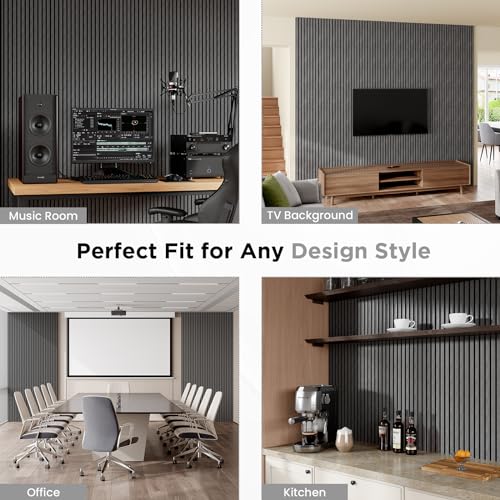 SMARTSTANDARD Wood Slat Acoustic Wall Panels 4 Pack 94"x12.6" Dark Gray - color: Dark Gray, size: 94.5" x 50.4"