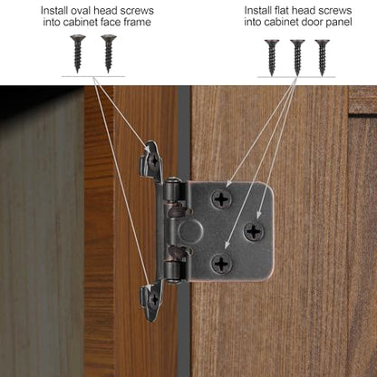 Oil Rubbed Bronze Cabinet Hinges, 1/2” Overlay, 4 Pack - color: Oil Rubbed Bronze, size: 1/2 Inch Overlay