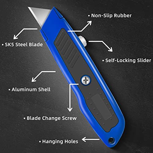 DIYSELF 2 Pack Box Cutter Retractable, Utility Knife with Aluminum Shell - color: Blue, size: 2-Pack