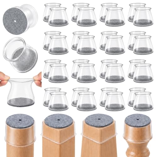 32 Pack Chair Leg Floor Protectors for Hardwood Floors, Silicone Chair Leg Caps with Integrated Felt Pads, Furniture Leg Floor Protectors for Round, Square & Angled Legs, Fits 1.3"-1.97" - color: Clear G